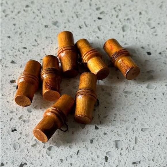 7 Vintage 60's Bamboo Shaped Wooden Bead Buttons Embellishments Sewing Crafts - Picture 3 of 5
